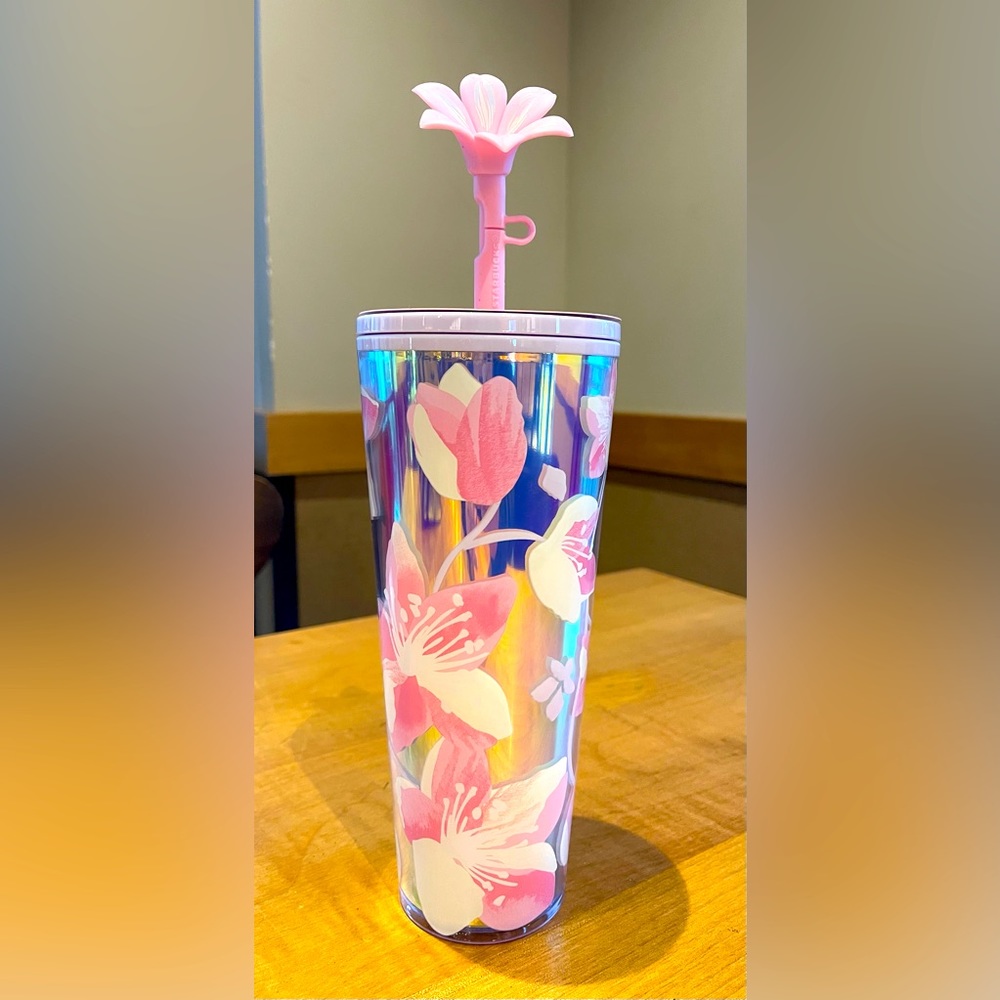 🌸 2024 Starbucks Venti Tumbler Cherry Blossom With Flower Topper 24oz Cup 🌸